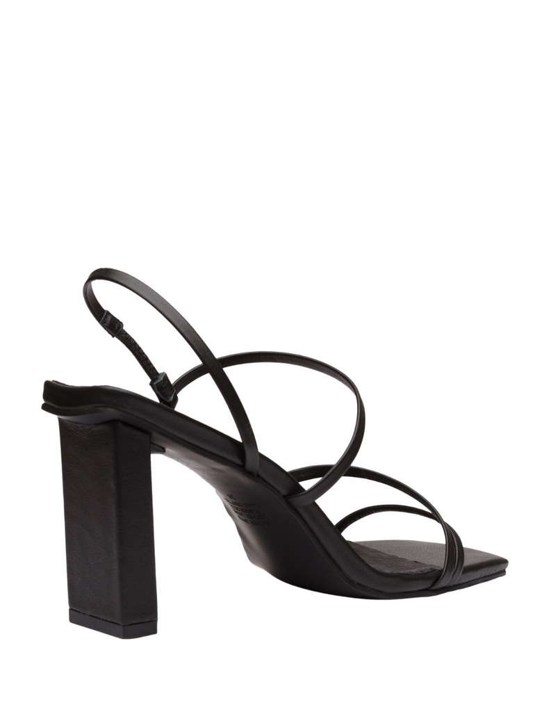GEANIE - BLACK LEATHER BARELY THERE SANDALS WITH A STRAIGHT BACK HEEL AND SQUARE TOE INSOLE - SOLSANA